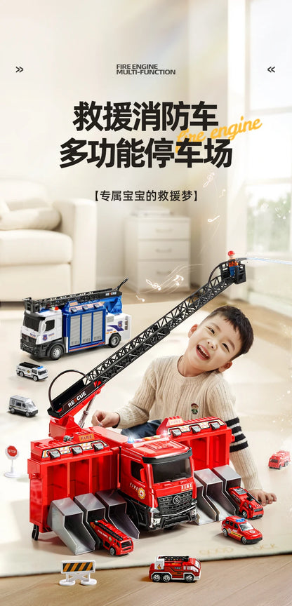 Alloy Fire Truck Toy with Extending Ladder – Transforming Rescue Truck