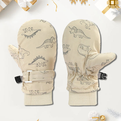 Muffole da neve foderate in pile con stampa dinosauri per bambini