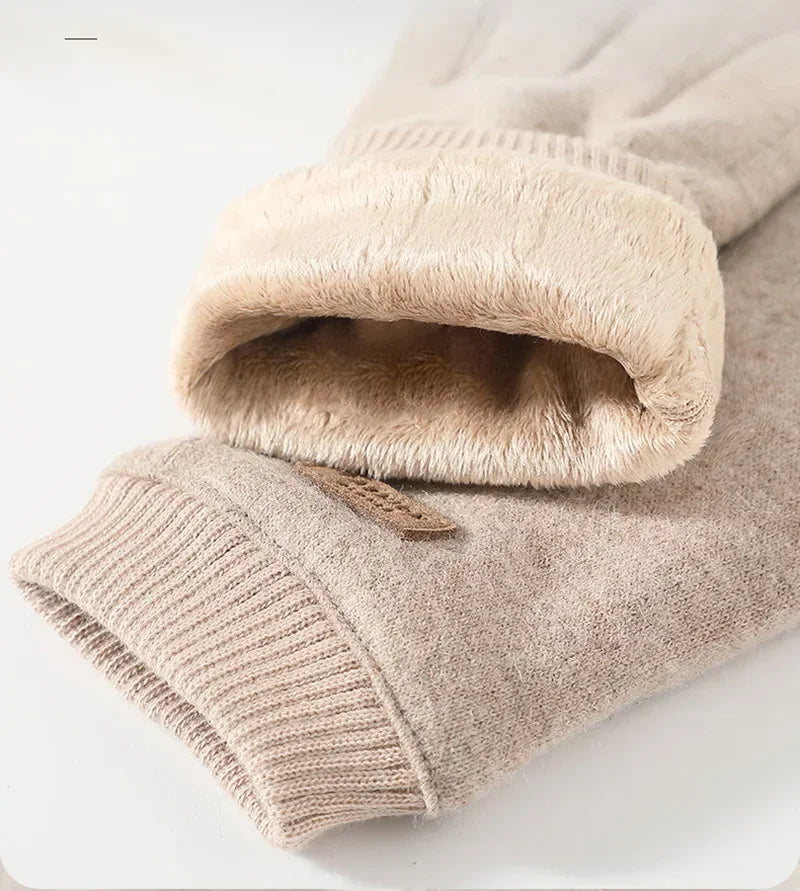 Women's Knit-Cuff Plush Touchscreen Gloves