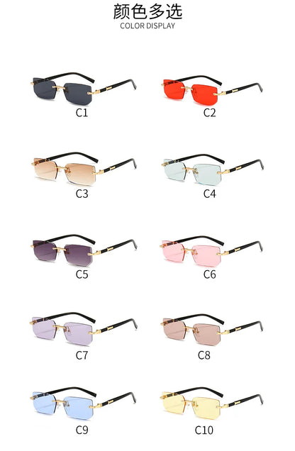 Rimless Rectangle Sunglasses | Trendy Small Square Summer Shades