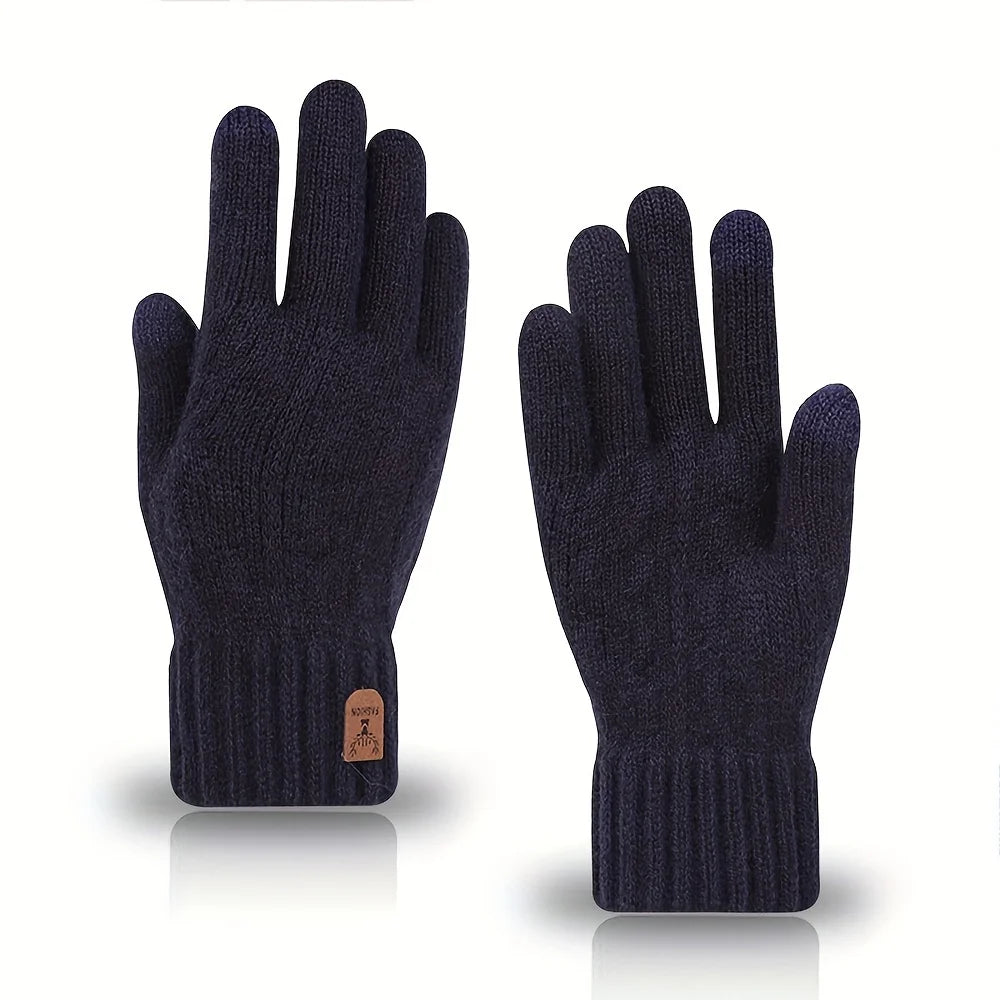 Men's Fleece-Lined Wool-Blend Knit Gloves – Touchscreen, Non-Slip