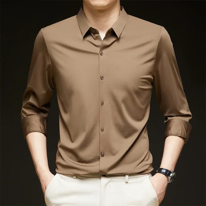 Men's Solid Long-Sleeve Business Casual Shirt