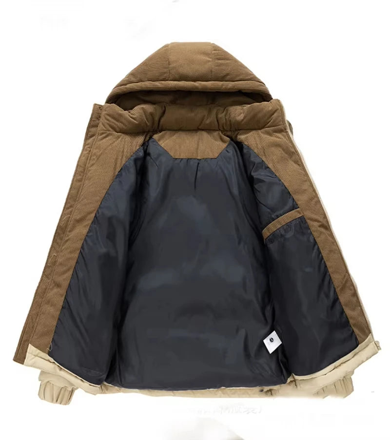Men's Winter Jacket Hooded Casual Warm Cotton Jacket Thickened Fleece Lined Zipper Front Parka Winter Cold-Proof Coat 2026
