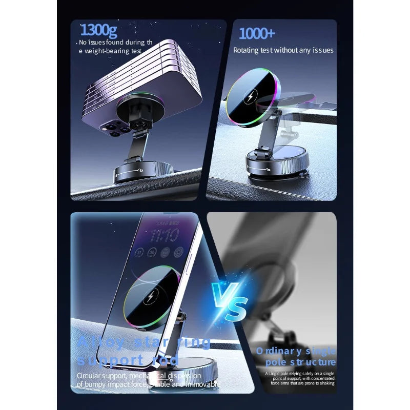 15W RGB Wireless Car Charger & 360° Phone Holder