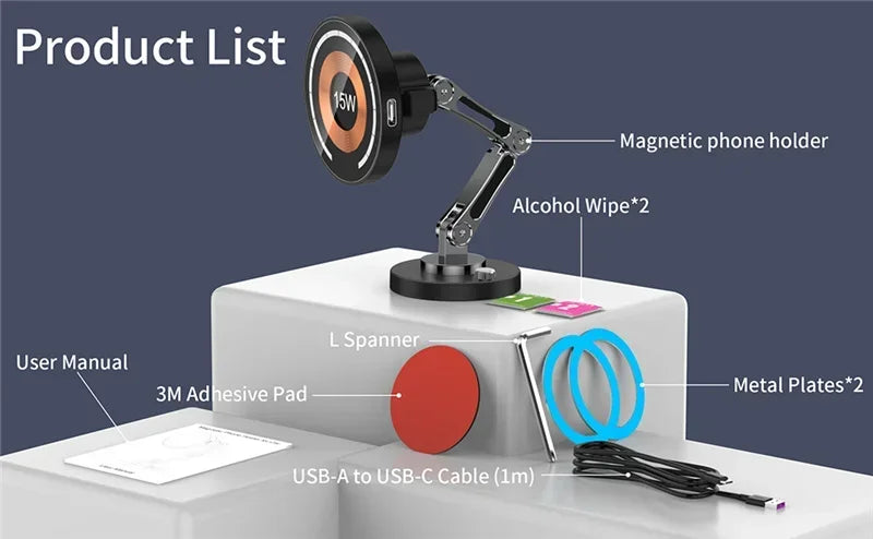 Magnetic Wireless Car Charger Stand & Phone Mount