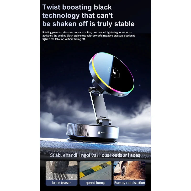 15W RGB Wireless Car Charger & 360° Phone Holder