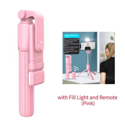 Trípode para selfie con luz de relleno y control remoto Bluetooth