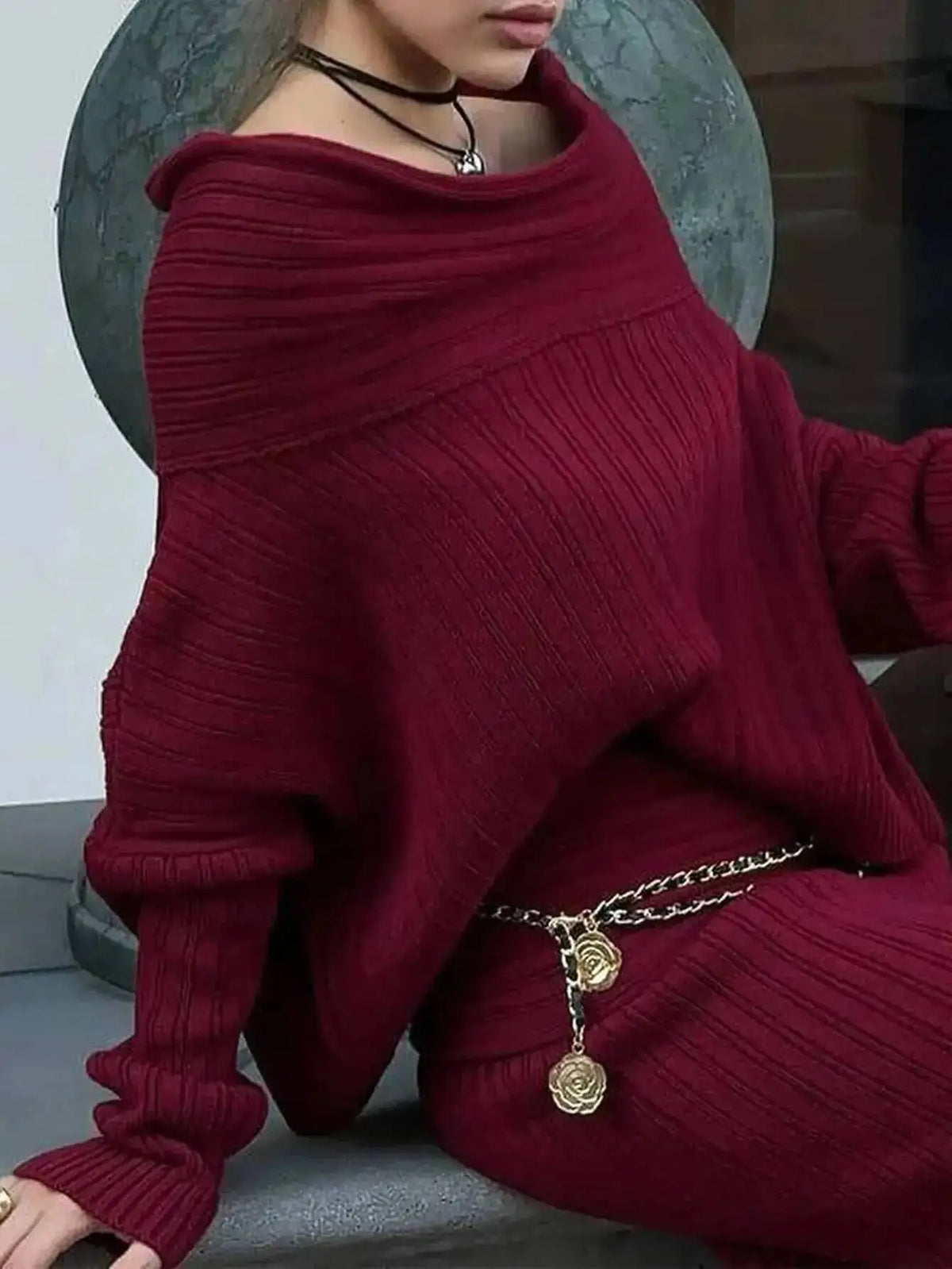 Women's Off-Shoulder Long-Sleeve Knit Dress