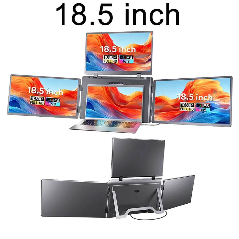 Rospider Portable Triple Screen Extender for Laptops – 14" to 18.5", FHD IPS, Foldable, Compatible with MacBook & Windows