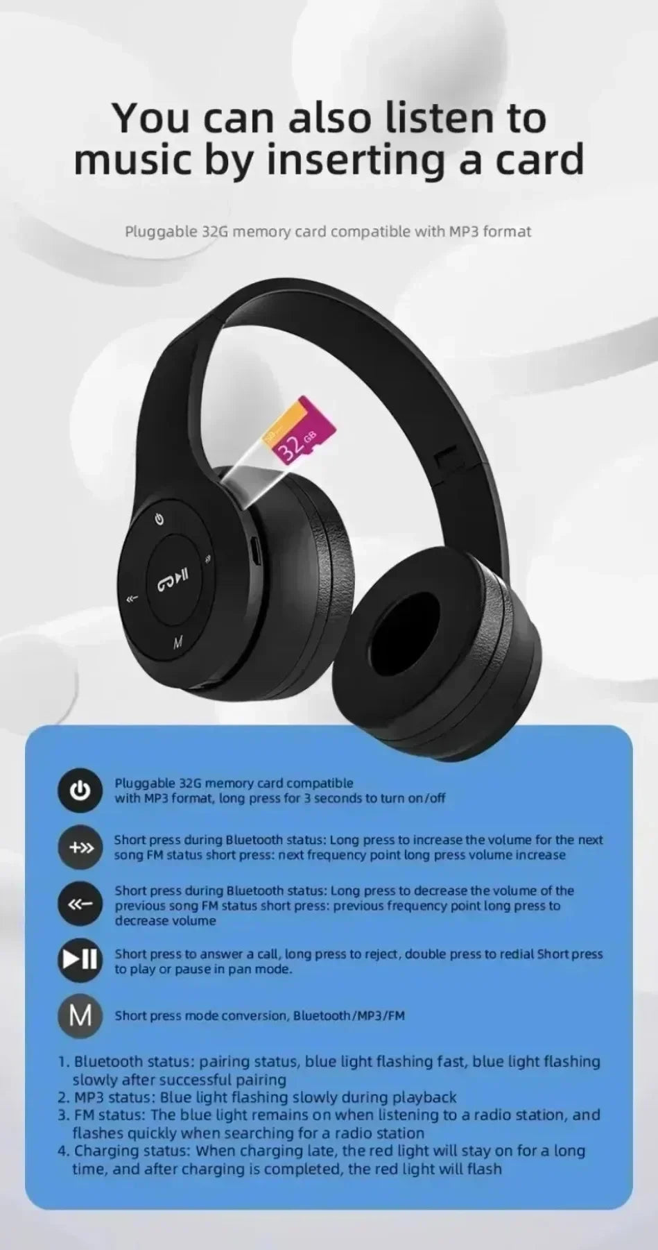 Foldable Bluetooth Headphones – Over-Ear Wireless with Mic