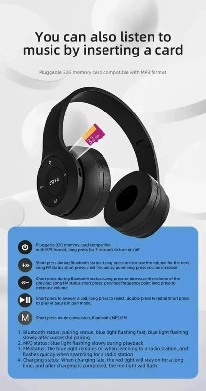 Foldable Bluetooth Headphones – Over-Ear Wireless with Mic