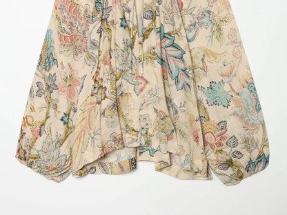 Bedruckte Plissee-Bluse mit Schleife