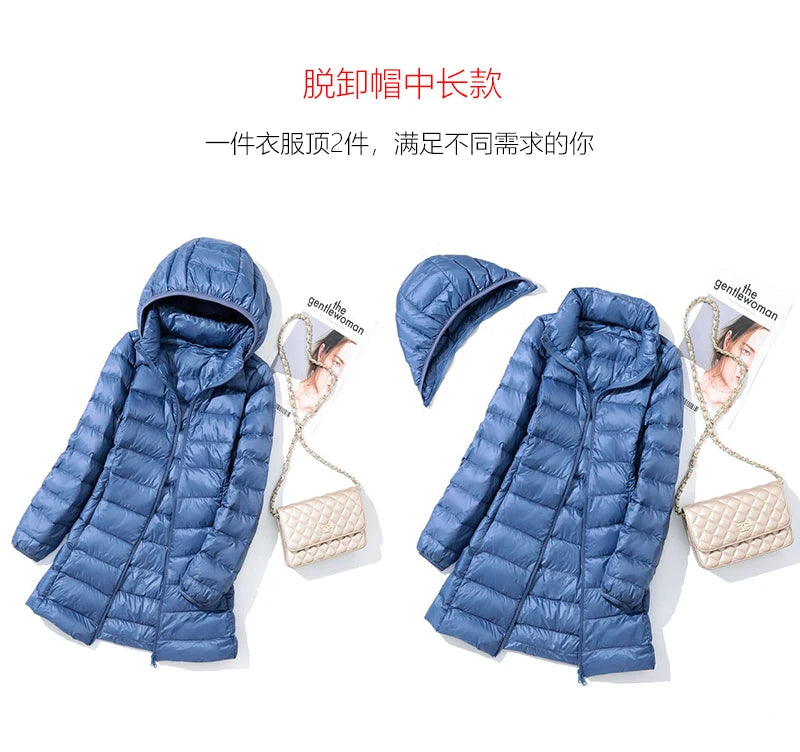 2025 9 Colors Plus Size 5xl 6XL 7XL Womens Down Jackets Long Ultra Light Thin Casual Coat Puffer Jacket Slim Remove Hooded Parka