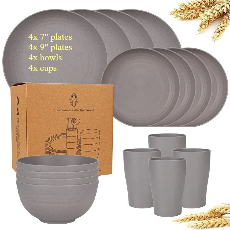 16-Piece Wheat-Straw Tableware Set