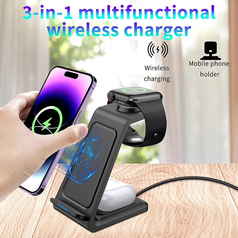 30W 3-in-1 Desktop Wireless Charging Station