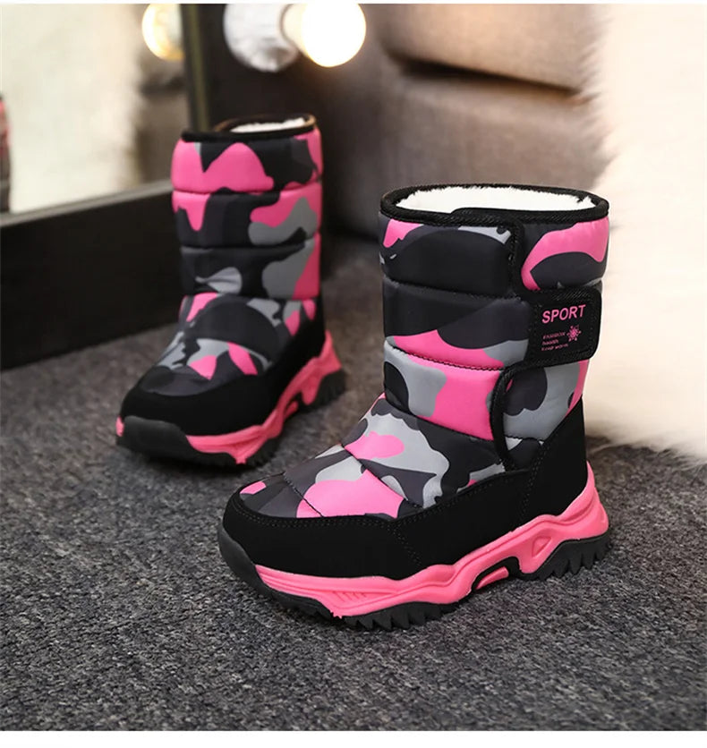 Kids' Plush-Lined Hook-and-Loop Winter Ankle Boots