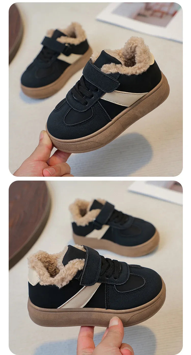 Kids' Plush-Lined Hook-and-Loop Winter Shoes