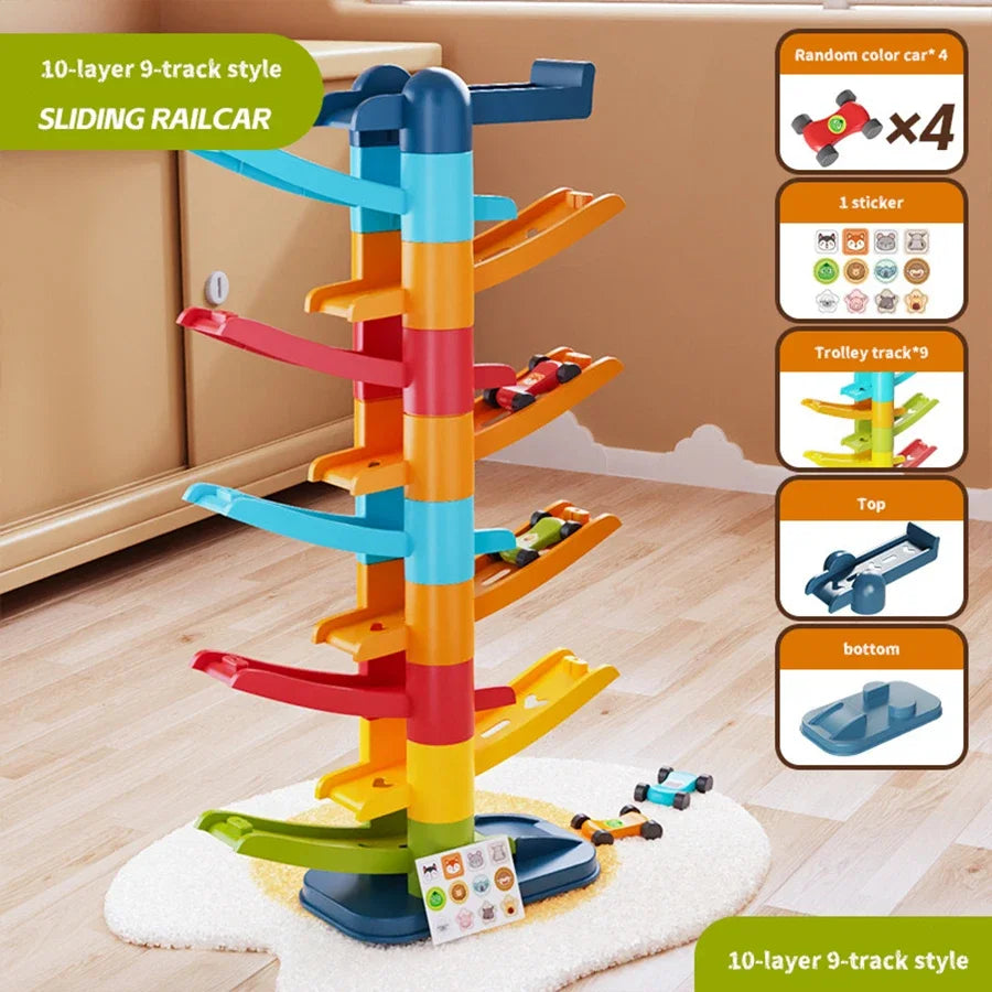 Gliding Car Ramp Toy – Multi-Level Race Track with 4, 6 or 12 Cars