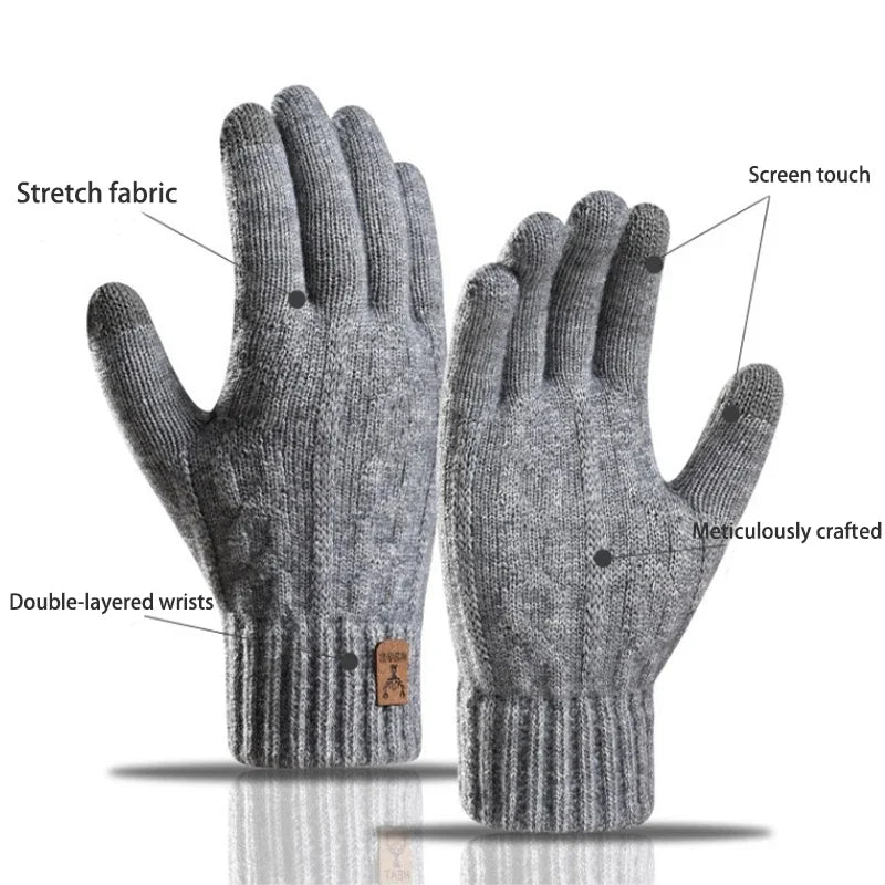 Men's Fleece-Lined Wool-Blend Knit Gloves – Touchscreen, Non-Slip