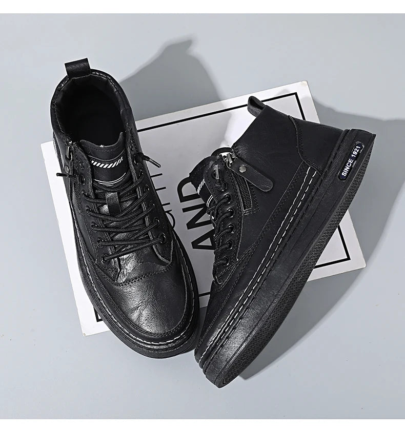 Men's boots autumn and winter new warm plush outdoor casual boots work boots fashion versatile soft soled comfort leather boots