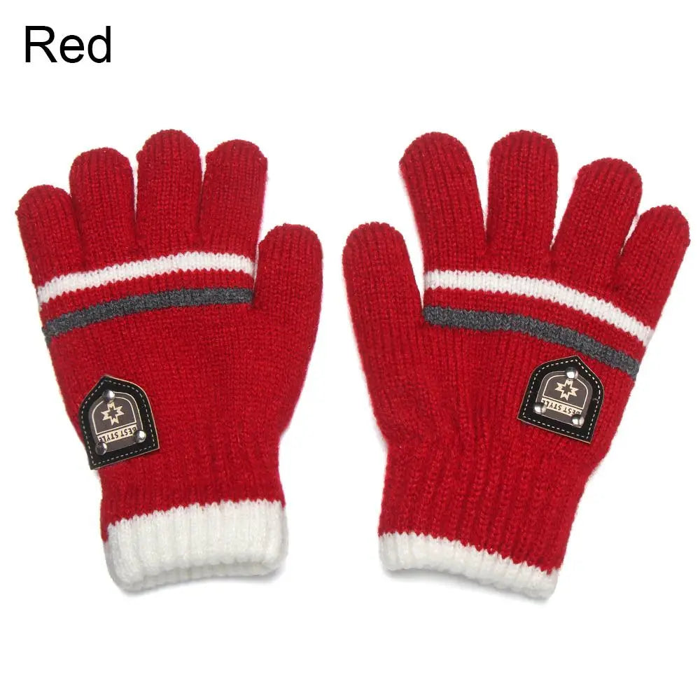 Kids' Knit Winter Gloves – Thick Full-Finger Gloves (Ages 5–10)