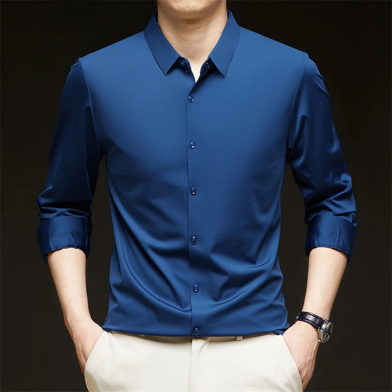 Men's Solid Long-Sleeve Business Casual Shirt