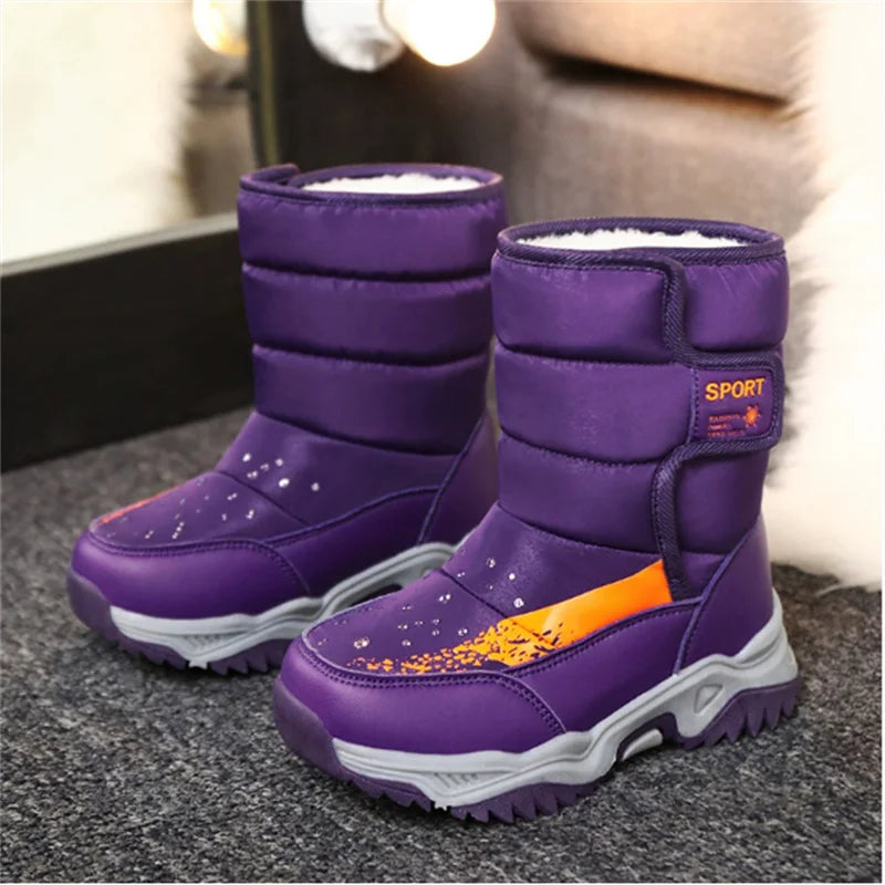 2025 New Winter Children Snow Boots Waterproof Warm Fur Rubber Sole Non-slip Fashion Girls Boys Boots EU 26-37