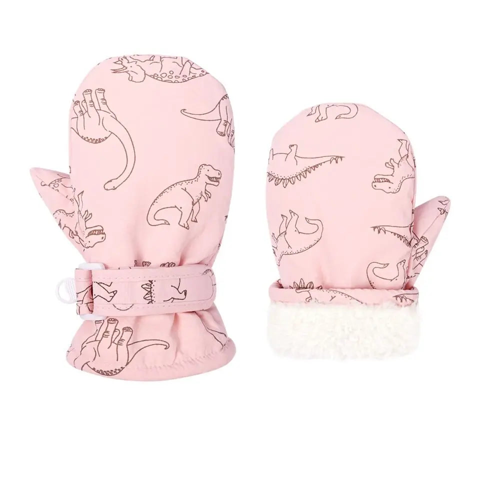 Kids' Dinosaur Print Winter Gloves – Fleece-Lined Snow Gloves