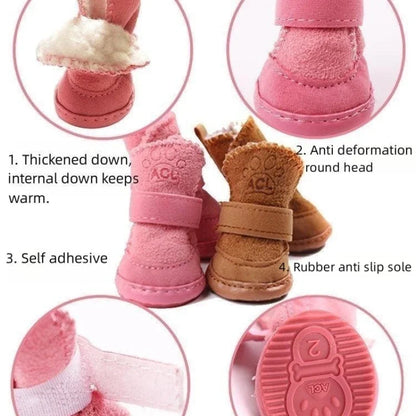 Bottes de neige en peluche pour chien – Lot de 4 chaussons chauds et antidérapants pour petits chiens