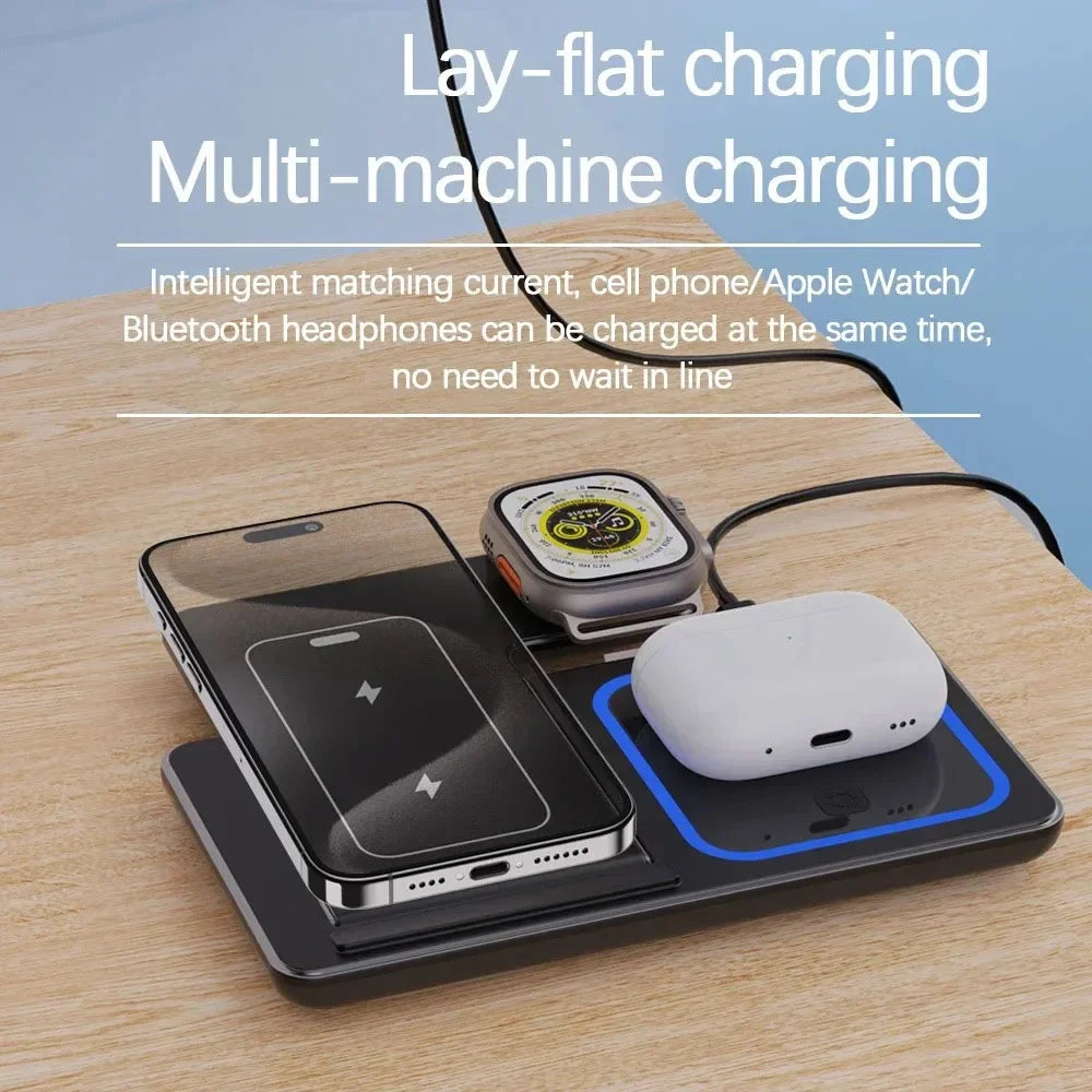 30W Foldable 3-in-1 Wireless Charging Stand with LED