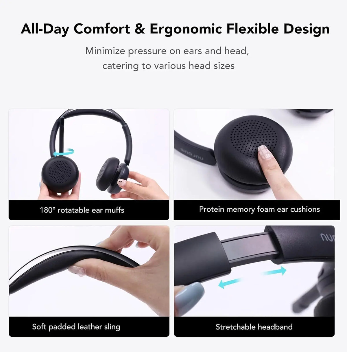Nuroum HP31DU Wireless Office Headset – Bluetooth 5.3, Noise-Cancelling Mic & USB Dongle