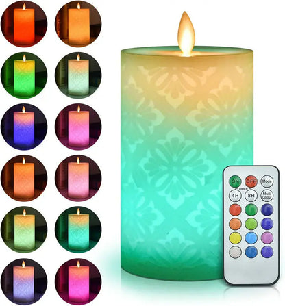 Candele senza fiamma che cambiano colore | Design marocchino 3D intagliato | Telecomando a 18 funzioni e timer | Vera cera di paraffina