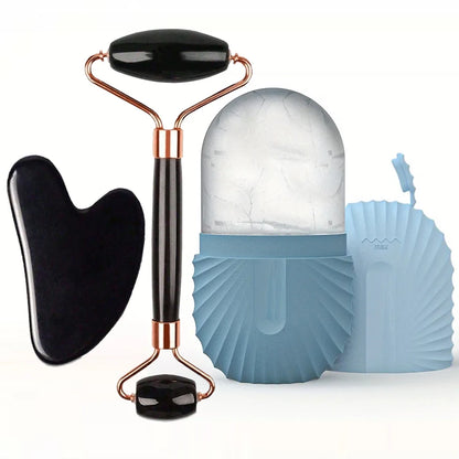 Ensemble rouleau à glace et Gua Sha pour le visage | Rouleau facial en silicone pour lifter, sculpter et masser