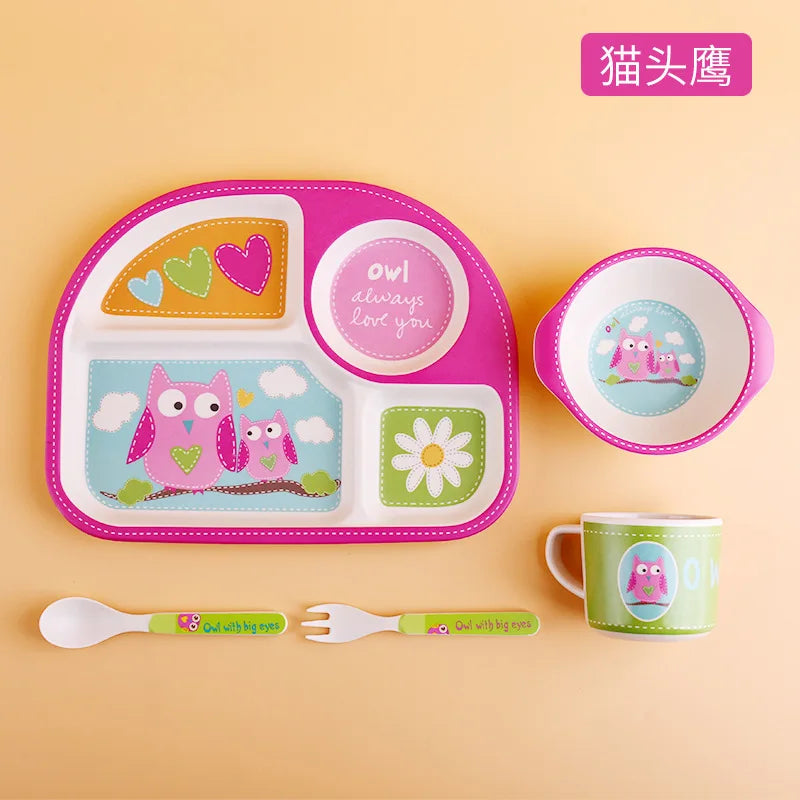 5-Piece Cartoon Bamboo-Fibre Kids' Tableware Set