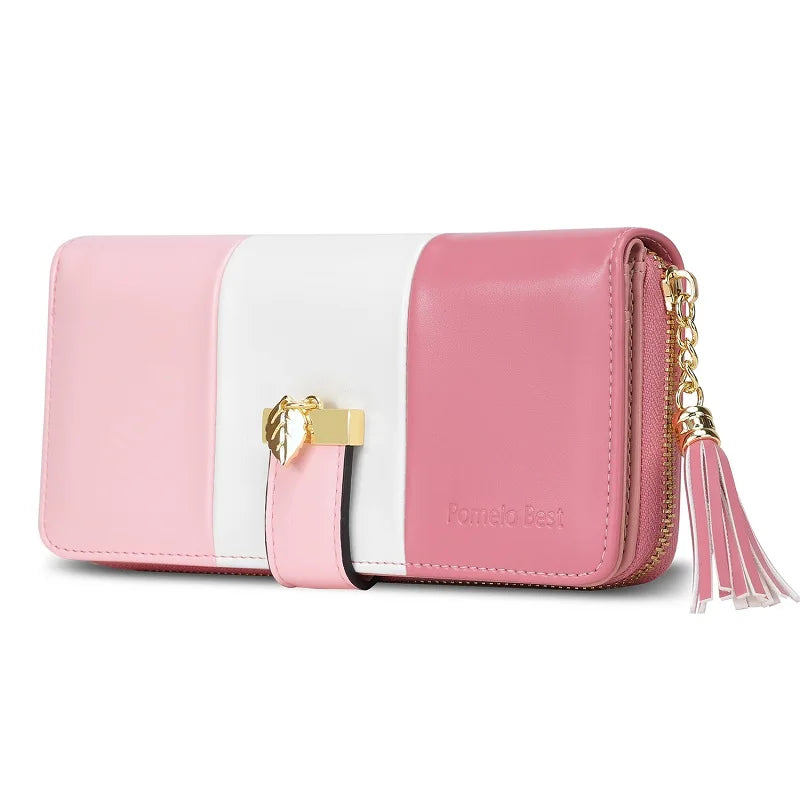 Women's Colour-Block Long Zip Wallet – RFID Blocking, 9 Card Slots, Fits a Phone