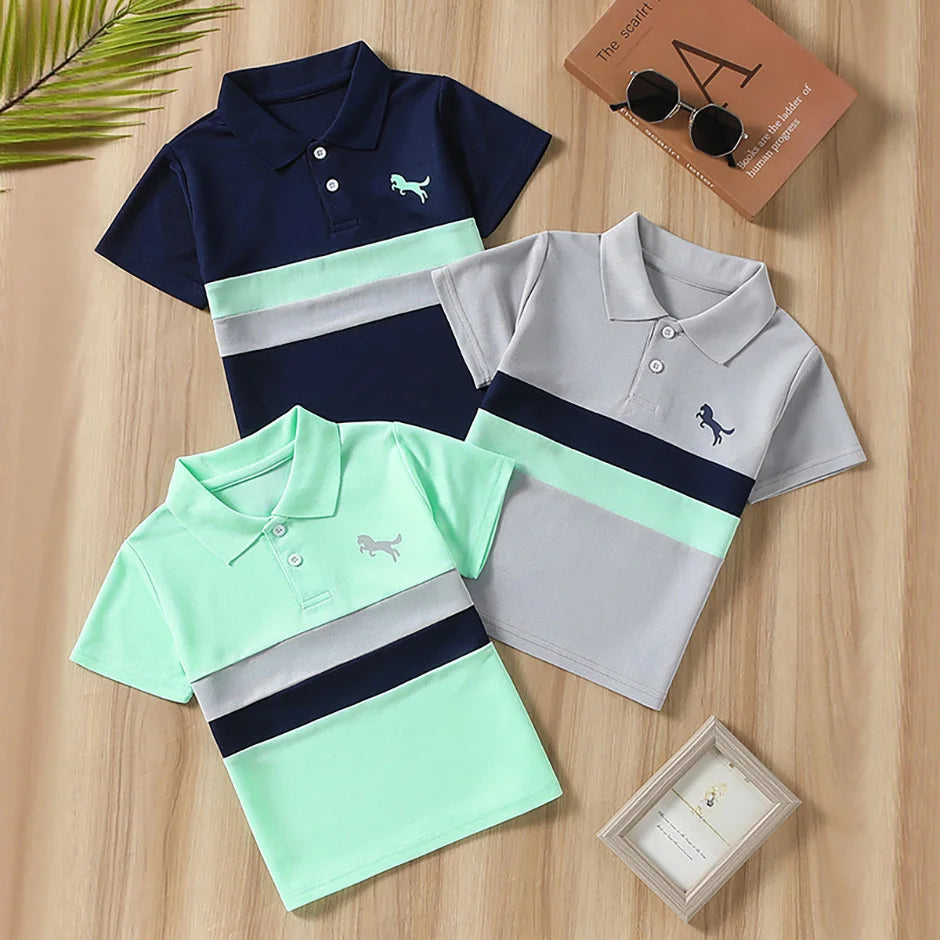 Boys' Striped Polo Shirt Multipack - Short Sleeve Casual Tops, 1, 2 or 3 Pieces