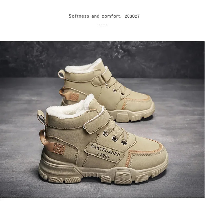 Kids' Plush-Lined Winter Boots – Platform Sole & Easy Strap