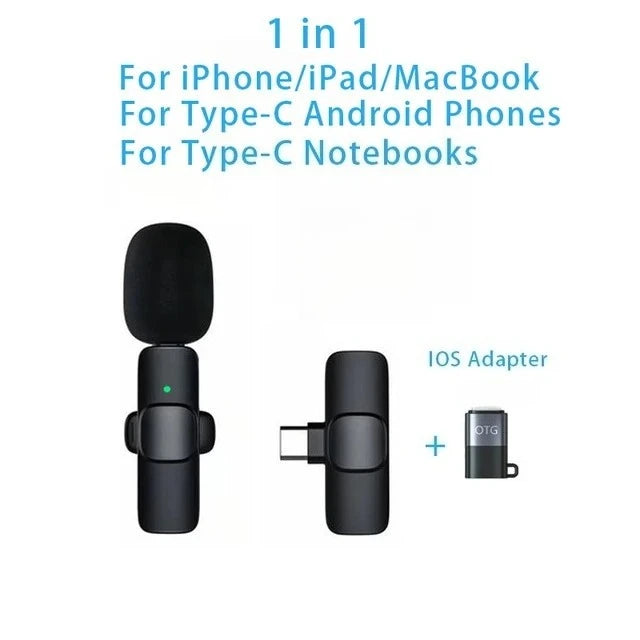 ميكروفون لاسلكي بمشبك لأجهزة آيفون وهواتف USB-C - ميكروفون واحد أو اثنان