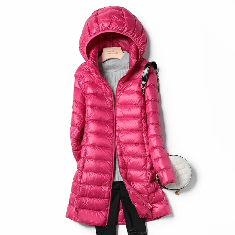 2025 9 Colors Plus Size 5xl 6XL 7XL Womens Down Jackets Long Ultra Light Thin Casual Coat Puffer Jacket Slim Remove Hooded Parka