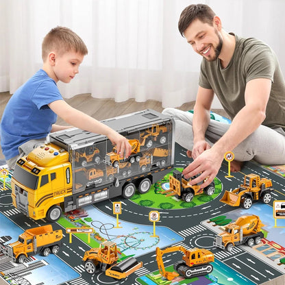 Light-Up Container Truck Toy Set – Carrier with 6 Mini Die-Cast Cars