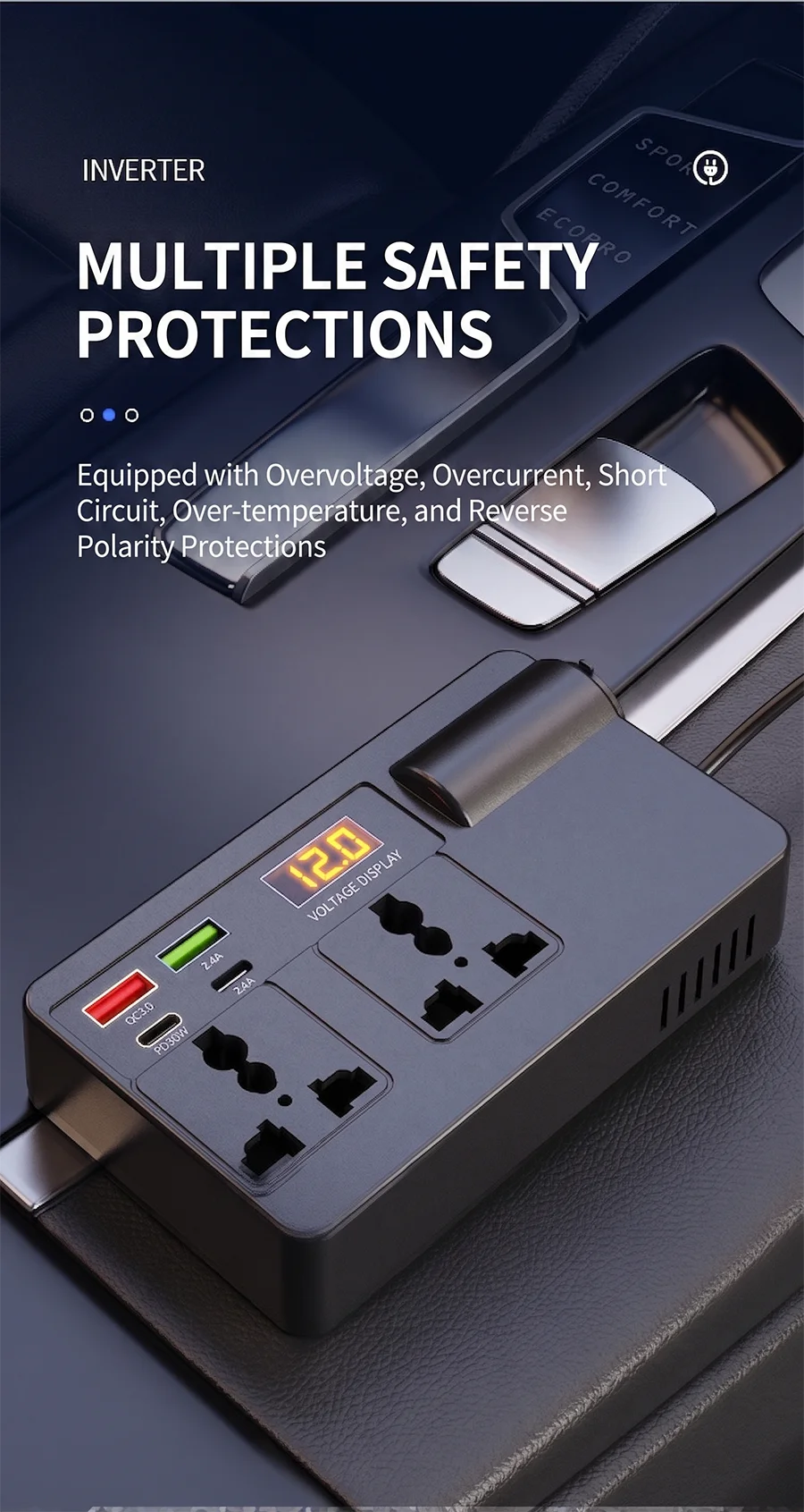200W 12V to 220V Car Power Inverter