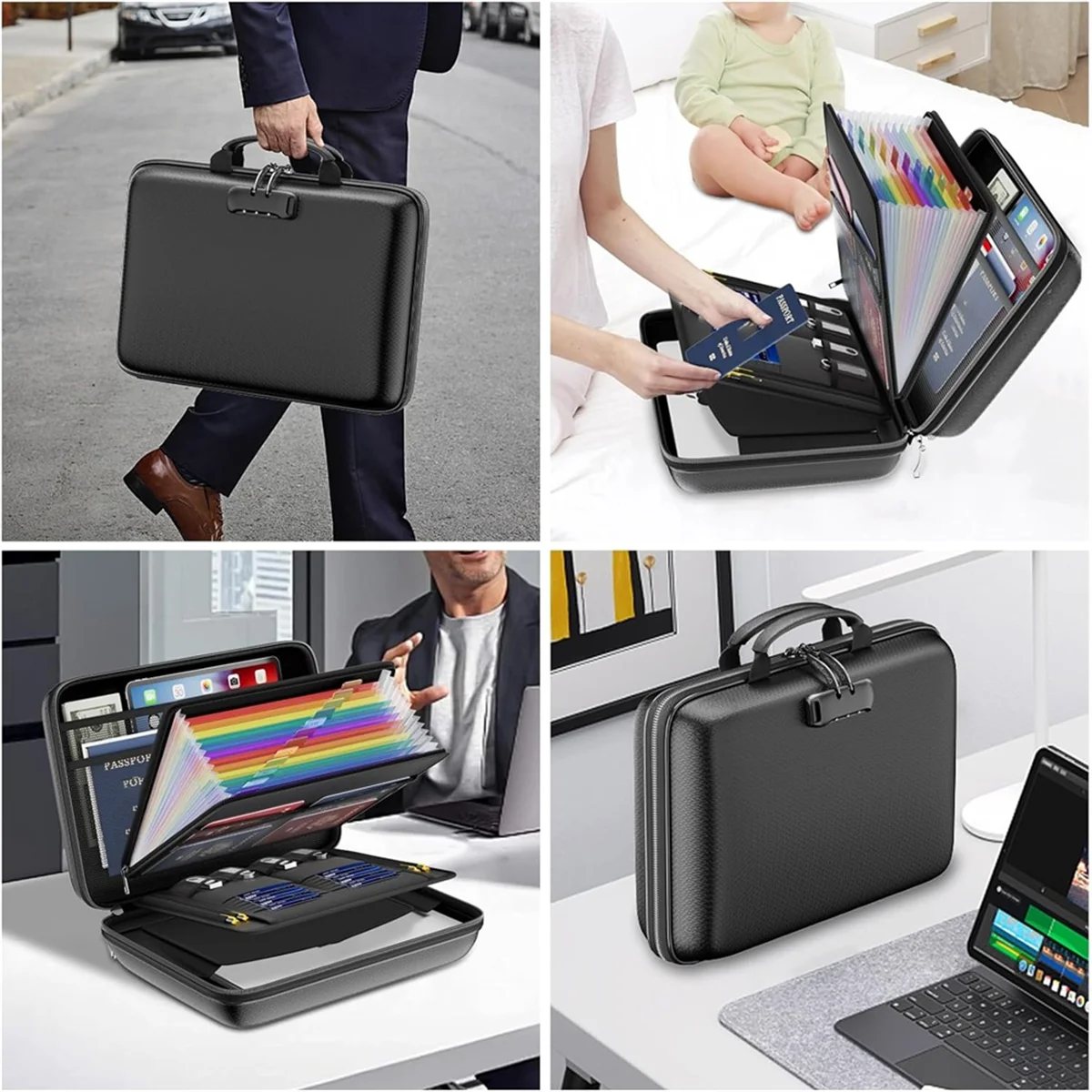 ABGV Fireproof File Organizer with Lock, Hard-Shell Case Fireproof Document Box with 13 Accordion File Folder, for Important