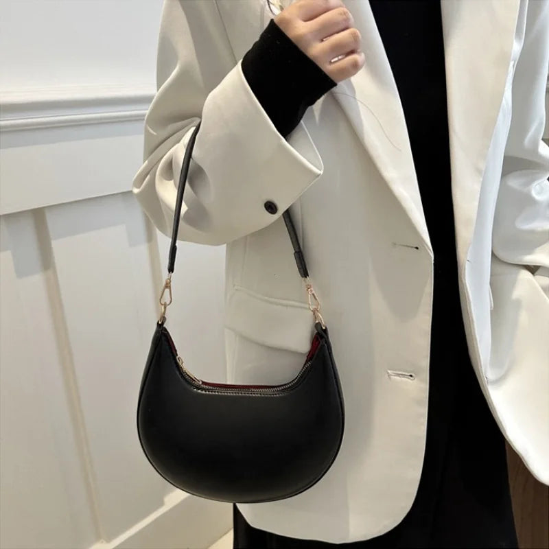 Women's Crescent Moon Shoulder Bag – Soft Vegan Leather Handbag