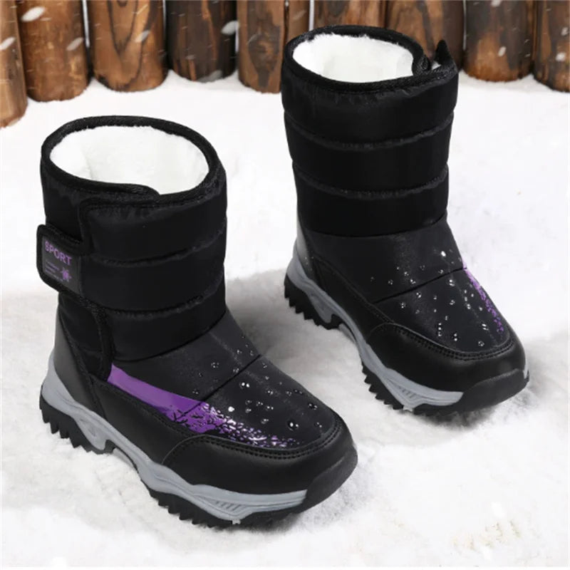 2025 New Winter Children Snow Boots Waterproof Warm Fur Rubber Sole Non-slip Fashion Girls Boys Boots EU 26-37