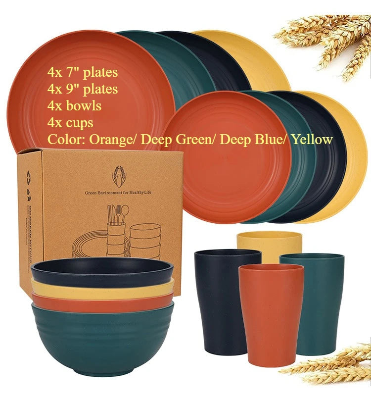 16-Piece Wheat-Straw Tableware Set
