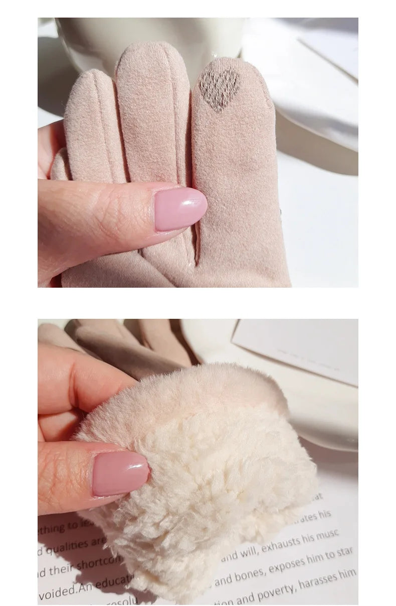 Women's Thick Plush Suede-Feel Touchscreen Gloves