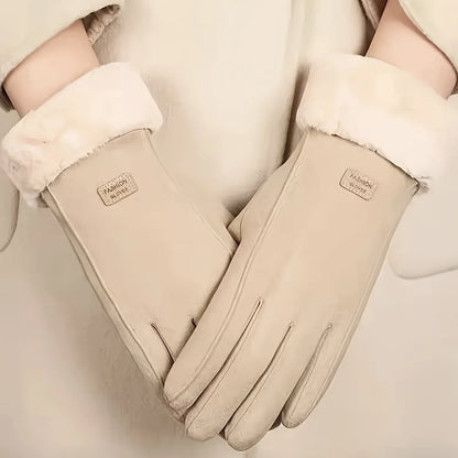 Unisex-Touchscreen-Handschuhe in Beige mit Plüschfutter