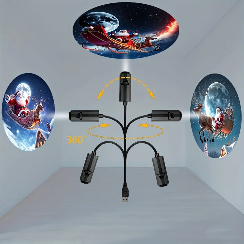 Mini USB Christmas Projector – Santa, Snowman & Tree Patterns