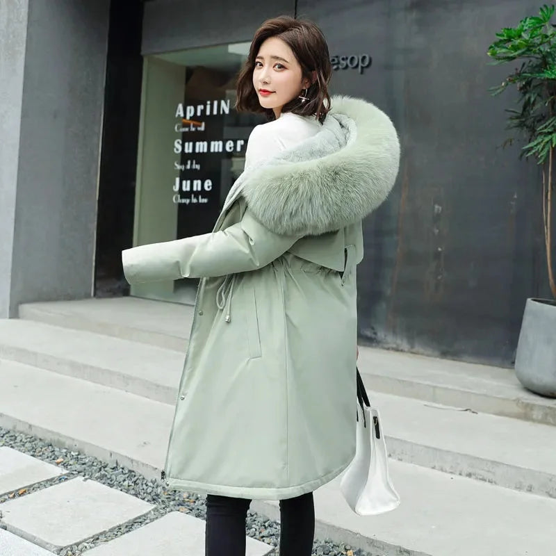 Winter Jacket 2026 New Women Parka Clothes Long Coat Wool Liner Hooded Jacket Fur Collar Thick Warm Snow Wear Padded Parka 6XL