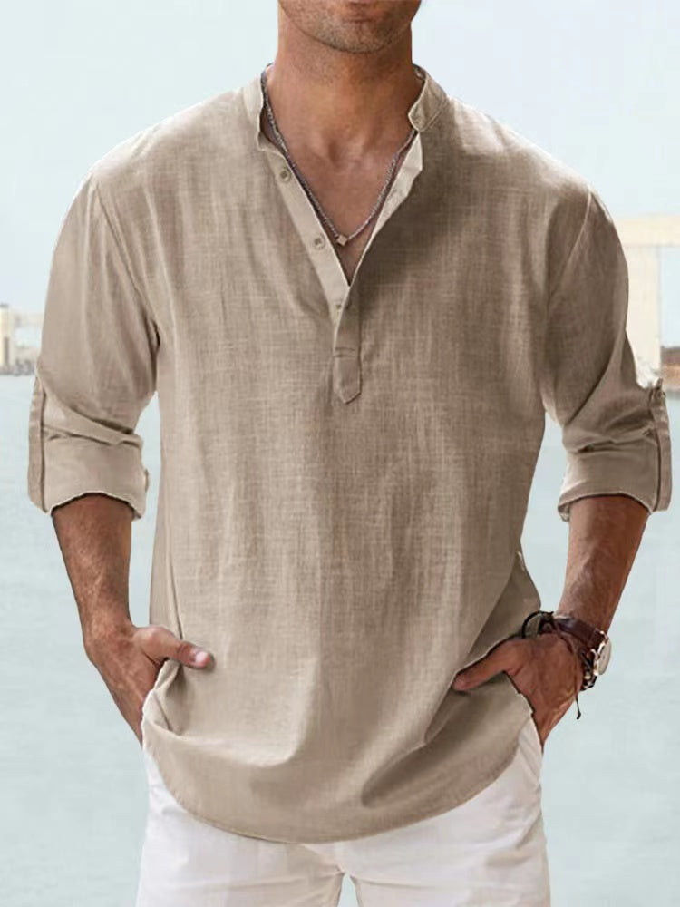 Men's Cotton Long-Sleeve Henley Shirt